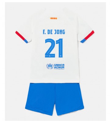 Barcelona Frenkie de Jong #21 Koszulka Wyjazdowych Dziecięca 2023-24 Krótki Rękaw (+ Krótkie spodenki)